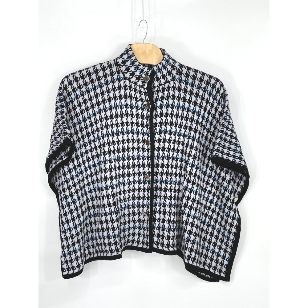 Excellent Jones New York Womens Poncho Large Sweater Black Houndstooth Knit